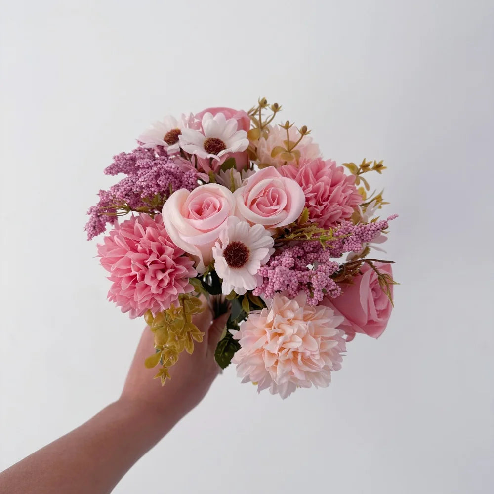 Rose et hortensia artificielle à 7 branches