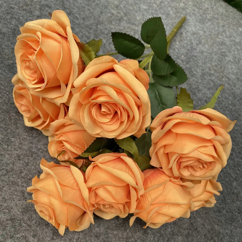 Bouquet de 9 roses artificielles roses